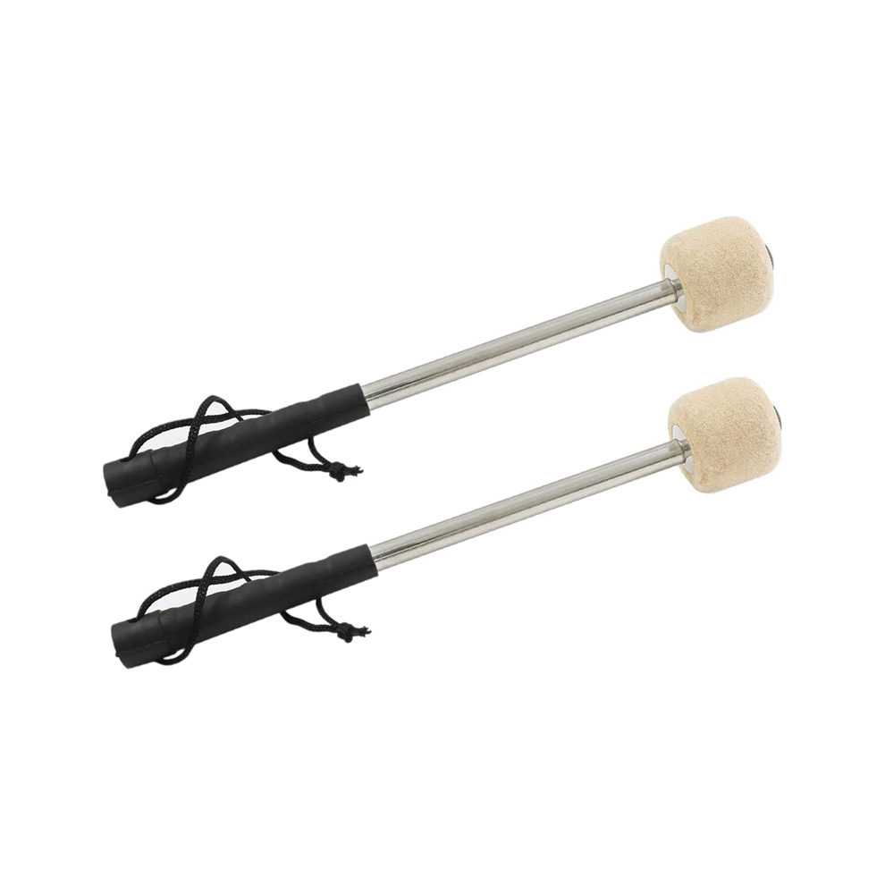 2 Pcs 12.5in Bass Steel Drum Mallets with Wool Felt Heads and Stainless Steel Handles Durable Percussion Mallets