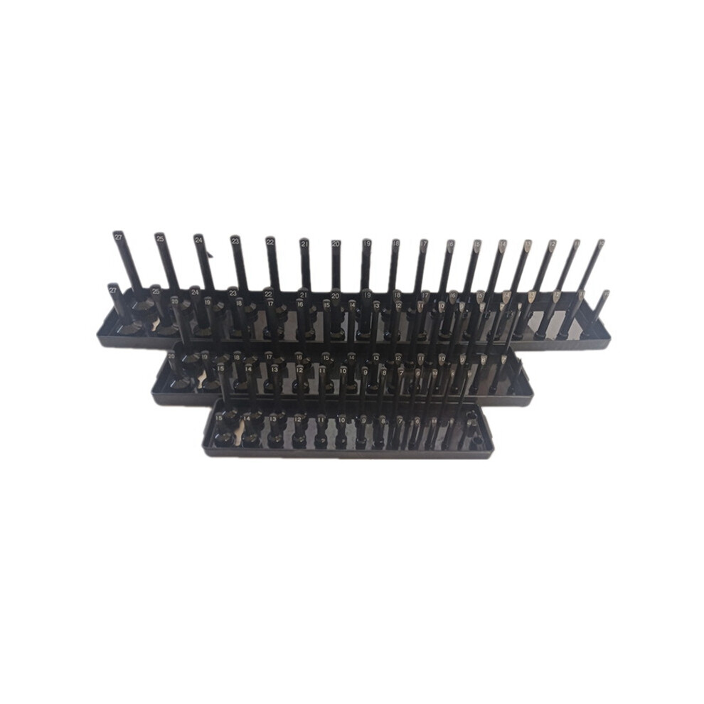 3Pc Socket Organizer Tray Set Black Metric 1/4Inch 3/8Inch & 1/2Inch 4851529463052