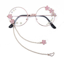 Kawaii Glasses With Chain Sakura Star Wing Decors Lolita Cosplay Prop Cute Round Frame Glasses Jk Accessories