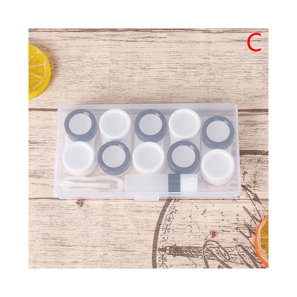 (C) 5 Pairs Contact Lens Case Cosmetic Contact Storage Box With Bottle And Tweezers