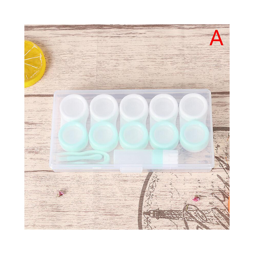 (A) 5 Pairs Contact Lens Case Cosmetic Contact Storage Box With Bottle And Tweezers