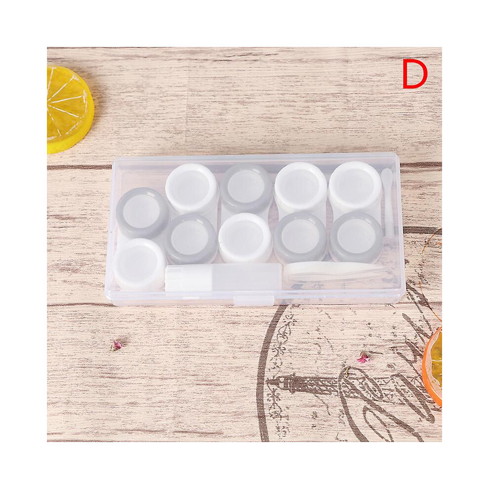 (D) 5 Pairs Contact Lens Case Cosmetic Contact Storage Box With Bottle And Tweezers