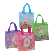 12-Pack Easter Gift Bags with Handles - Non-Woven, 23x22x11 cm - Reusable with Bunny, Carrot, Chicks & Egg Designs