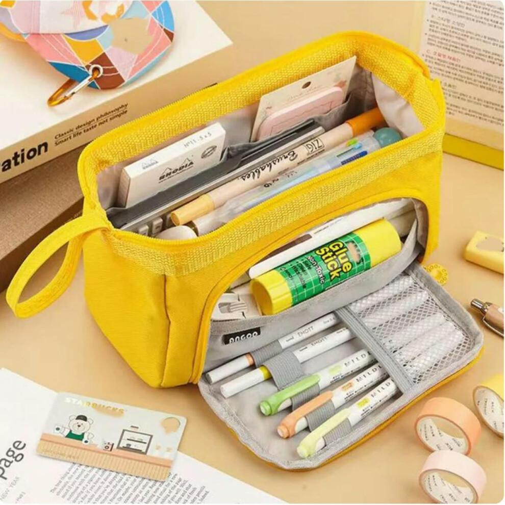 (Yellow) 2023 New Kawaii Pencil Case Large Capacity Cosmetic Bag Cute Pouch Box Back to School Pen Bag Supplies Korean Stationery