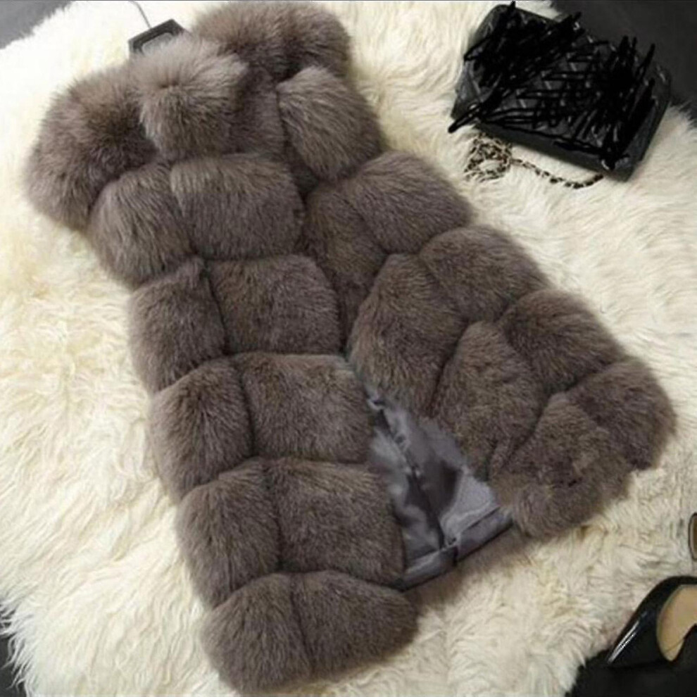 (Coffee, 3XL) Women Faux Fur Waistcoat Gilet Body Warmer Sleeveless Jacket Coat_y