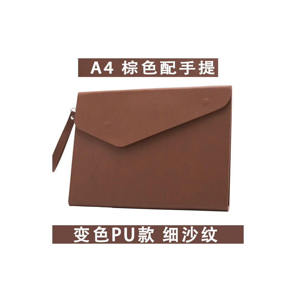 (A4 B Brown) Document File Bag Leather A4 A5 Data Contract Bill Invoice Large Capacity Portfolio Tablet PC Bag School Office Supplies