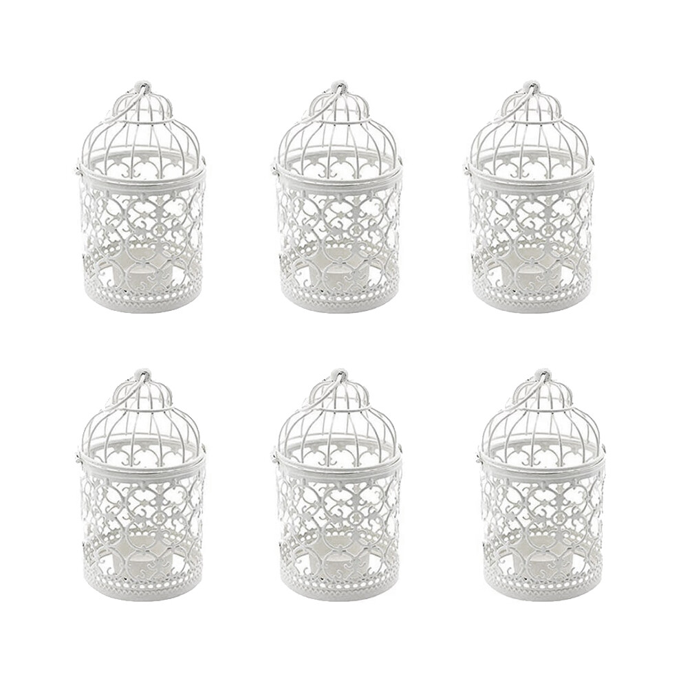 6 Pcs Candle Tea Light Holders Metal Hanging Hollow Birdcage Lantern