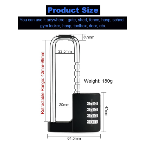 Combination Padlock, Waterproof Heavy Duty Padlock with Code, Black 2