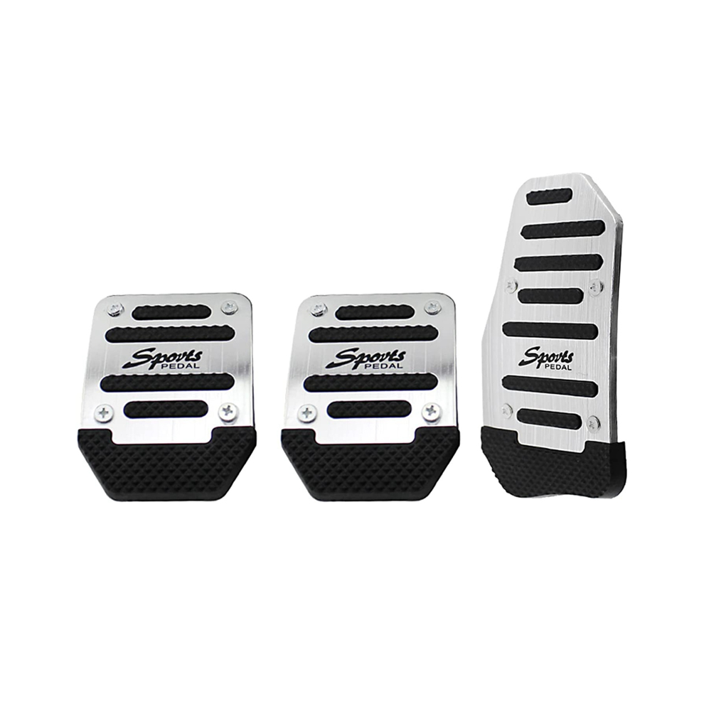 Car Non-Slip Aluminum Alloy Pedal Pads, Manual Gas Pedal 3Pcs Silver 4851529410803