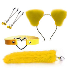 (Yellow) 4pcs Metal Massager Fox Tail Role Play Cosplay