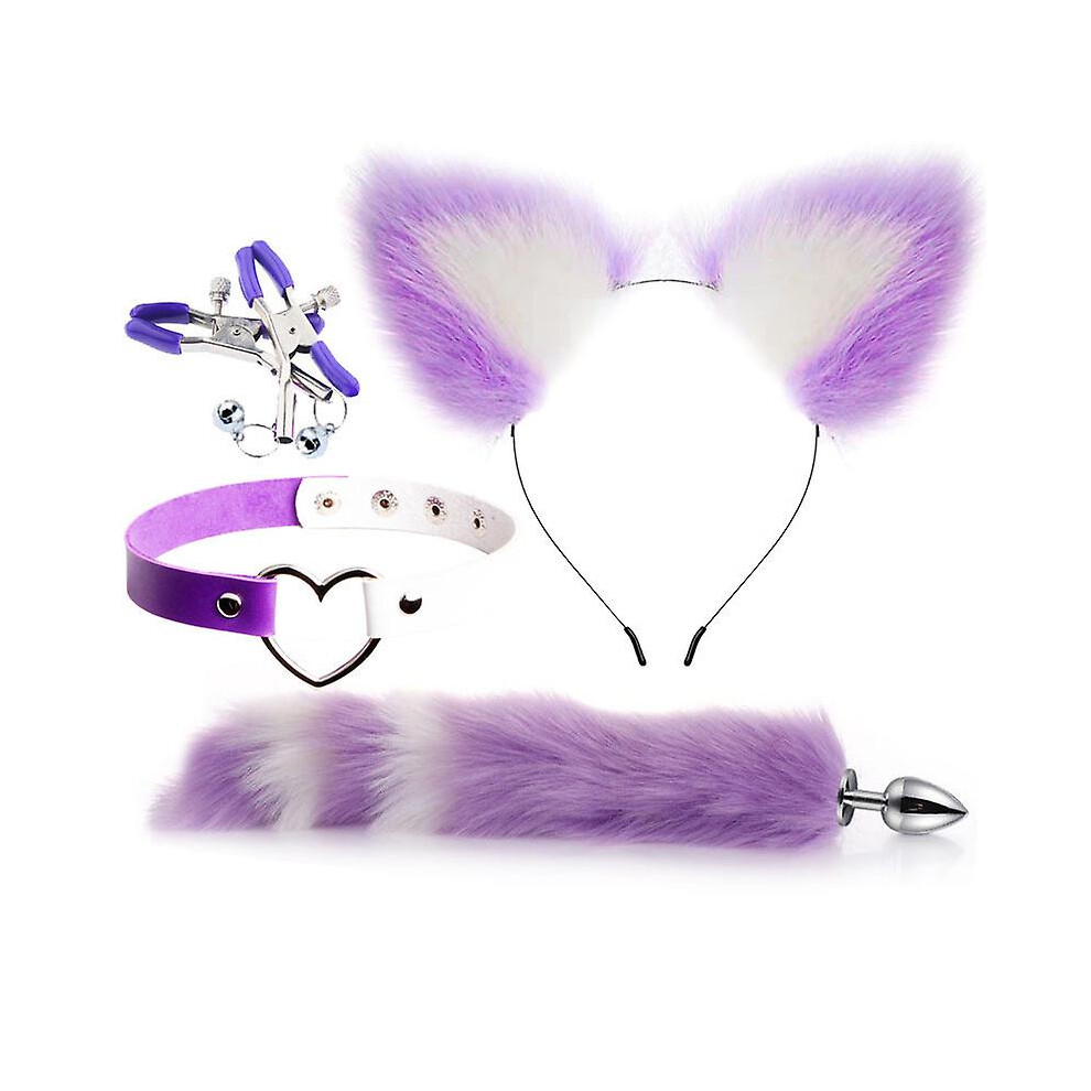 Purple ( 1) 4Pcs Metal Massager Fox Tail Role Play Cosplay