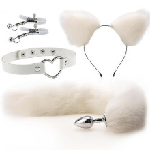 (White) 4pcs Metal Massager Fox Tail Role Play Cosplay