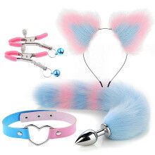 (Blue pink 5) 4pcs Metal Massager Fox Tail Role Play Cosplay
