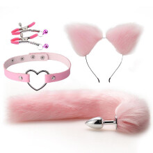 (Pink) 4pcs Metal Massager Fox Tail Role Play Cosplay