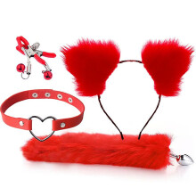 (Red 1) 4pcs Metal Massager Fox Tail Role Play Cosplay