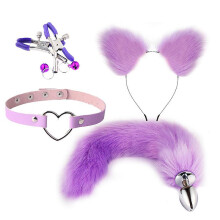 (Purple 2) 4pcs Metal Massager Fox Tail Role Play Cosplay