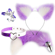 (Purple 3) 4pcs Metal Massager Fox Tail Role Play Cosplay