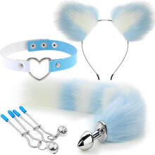 (Blue white 1) 4pcs Metal Massager Fox Tail Role Play Cosplay