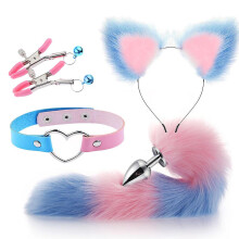 (Blue pink 4) 4pcs Metal Massager Fox Tail Role Play Cosplay