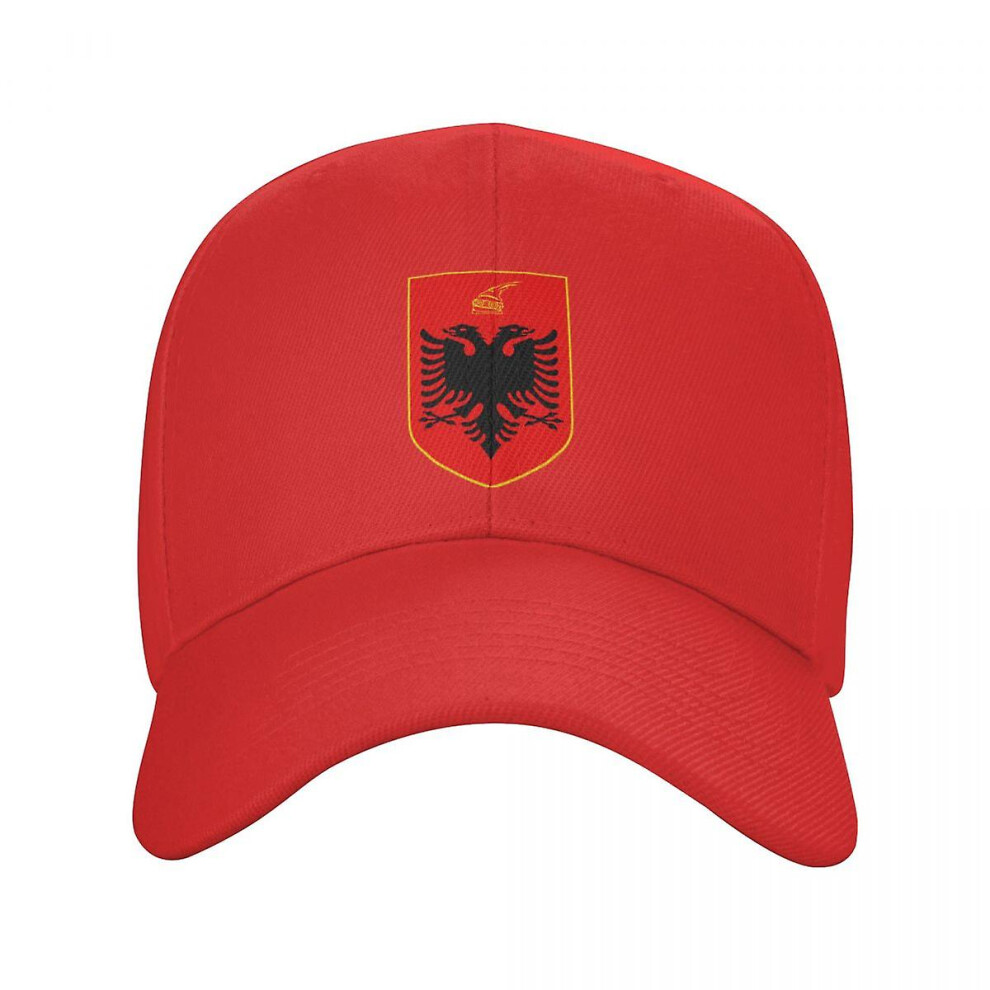 (Red) Punk Unisex Coat Of Arms Of Albania Trucker Hat Adult Adjustable Baseball Cap Men Women Hip Hop