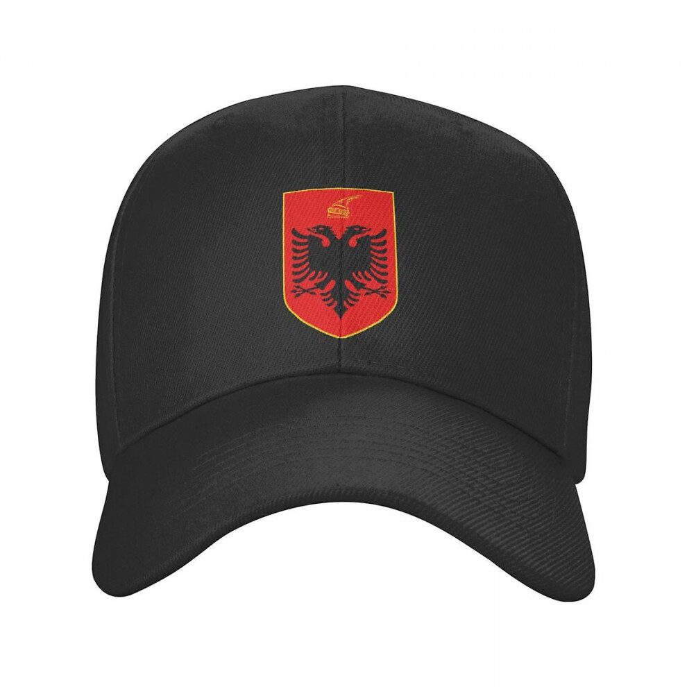 (Black) Punk Unisex Coat Of Arms Of Albania Trucker Hat Adult Adjustable Baseball Cap Men Women Hip Hop