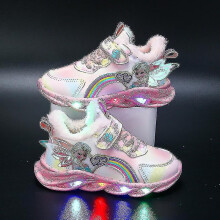 Girls Led Casual Sneakers Elsa Princess Print Outdoor Shoes Kids Light-up Non-slip Shoes For Spring And Winter