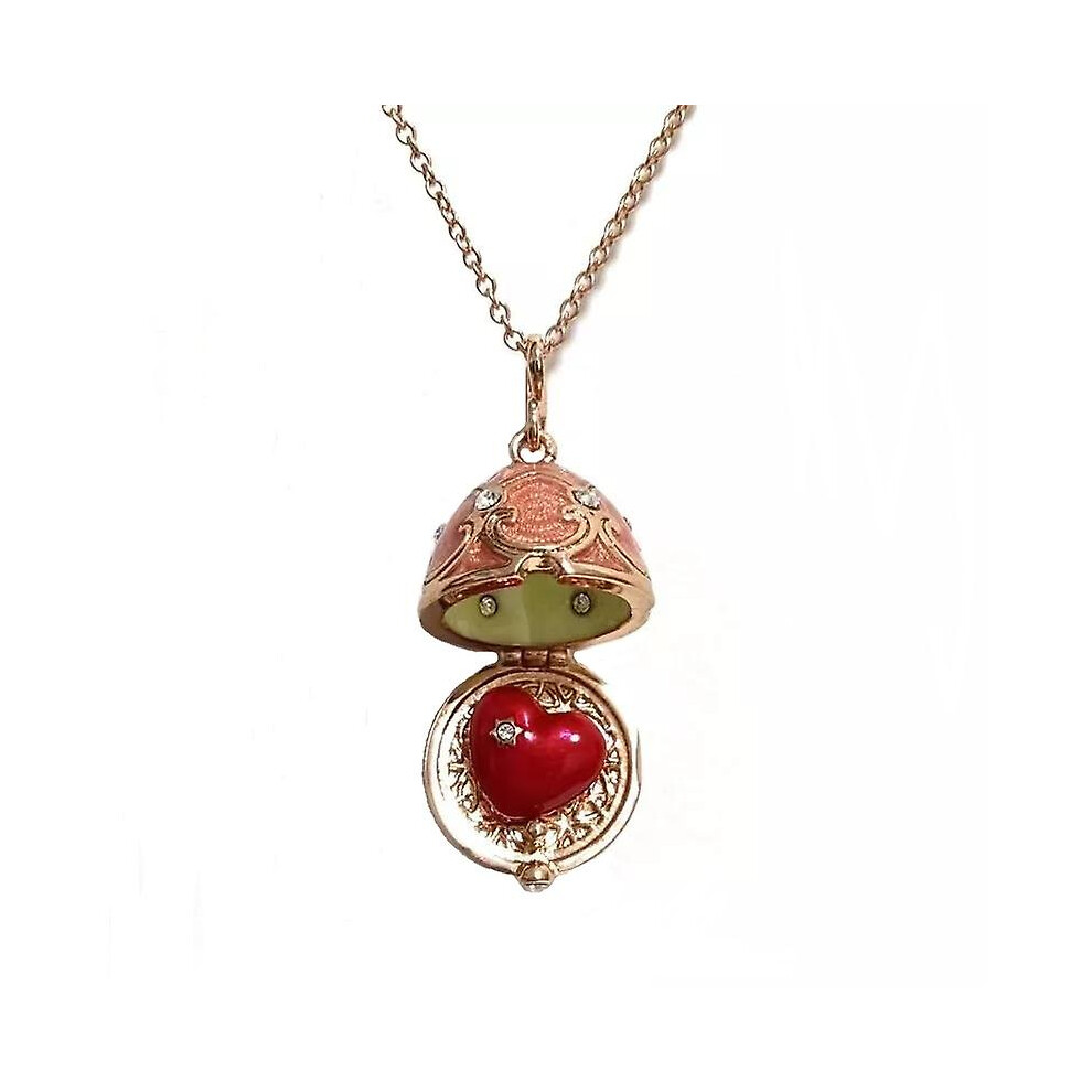 Handmade Enamel Faberge Easter Egg Pendant Jewelry Necklace Antique Bronze Medallion Crystal Heart Inside Gift For Girls