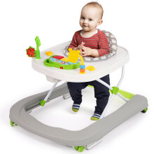 (Grey) 2 in 1 Folding Toddler Walker with Seat & Removable Play Tray, Height & Speed Adjustable Walker with Music and Lights