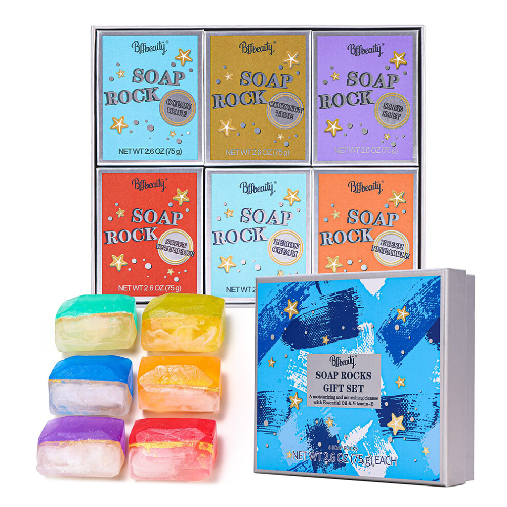 Soap Bar Set- 6 Pcs Hand Soap Bar for Men, Whole Body Soap Rocks Set, Moisturizing&Exfoliating Scrub Soap Set