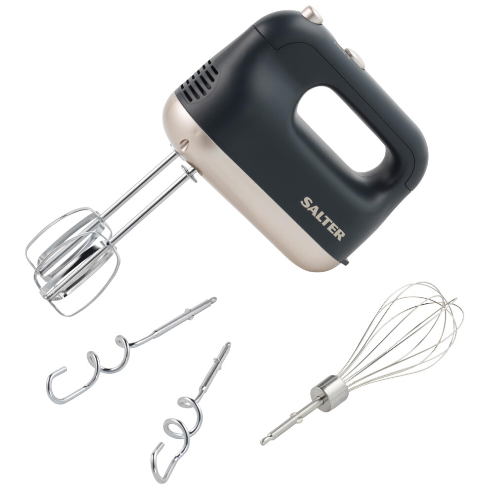 Salter EK5512BGRY Marino Hand Mixer â 250W Electric Whisk, 5 Speed, Stainless Steel Attachments, 2 Mixing Beaters, 2 Dough Hooks and Balloon Whisk