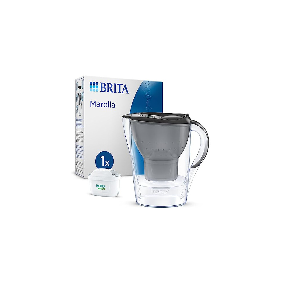 BRITA Marella Water Filter Jug Graphite (2.4 Litre) with 1x MAXTRA PRO All-in-1 cartridge - fridge-fitting jug with digital LTI and Flip-Lid