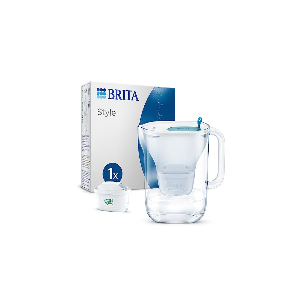 BRITA Style Water Filter Jug Blue (2.4 Litre) with 1x MAXTRA PRO All-in-1 cartridge - fridge-fitting design jug with smart LED-LTI and Flip-Lid