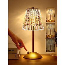 ONEFIRE Crystal Table Lamp: 10-Way Dimmable Touch Bedside Lamp, 3 Color Modes, Rechargeable Cordless Bedroom Light