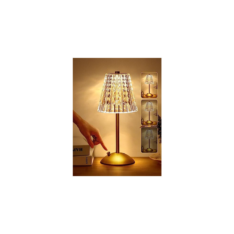 One Fire Table Lamp, Touch Lamps Bedside Lamp, 10-Way Dimmable Crystal Lamp, 3 Colors Rechargeable Lamp,Cordless Lamp for Bedroom,Touch Lamp