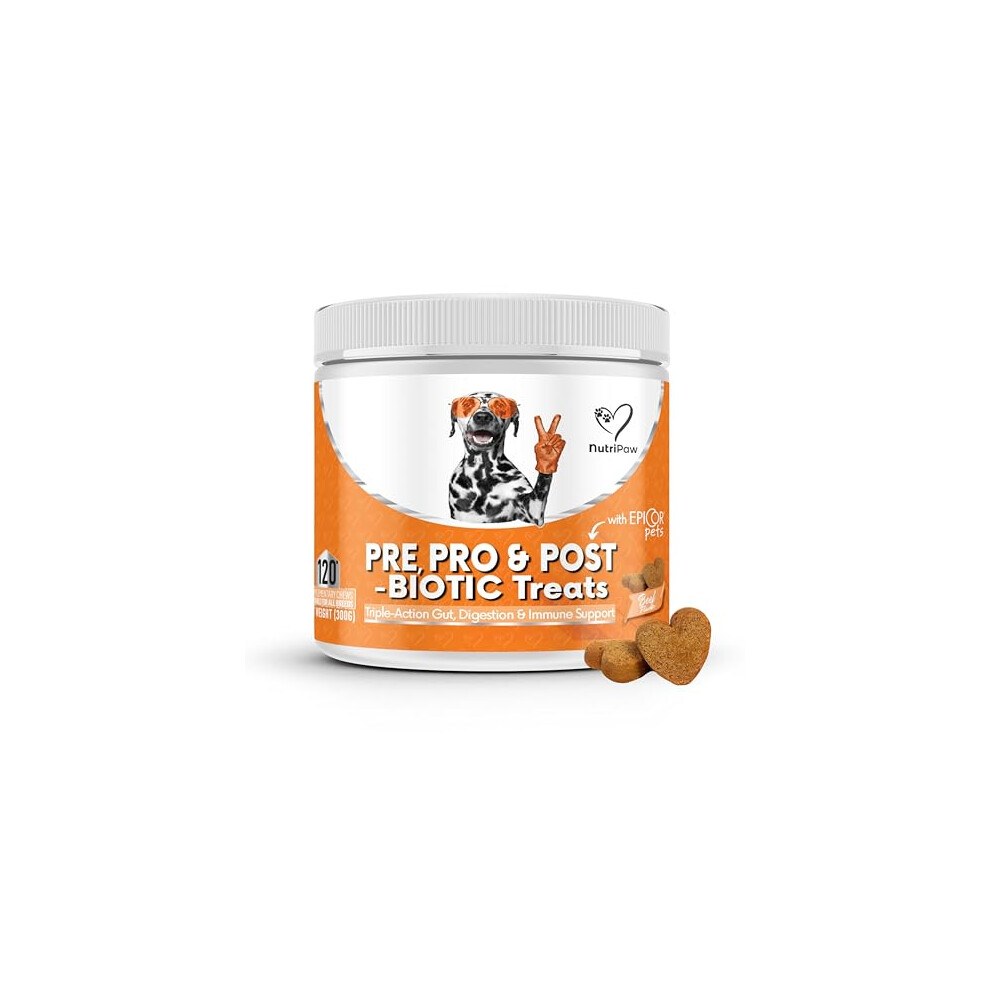 NutriPaw Pre, Pro & Postbiotic Digestive Treats For Dogs - Gut Health, Sensitive Tums, Anal Glands, Scooting, Loose Stools, Smelly, Itchy Ears, Enzyme