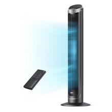 Dreo Silent Tower Fan with Remote - 90 Degree Oscillation, 5 Speeds, 4 Modes Auto Normal Natural Sleep, 12H Timer, Quiet 34dB, 7.3 m/s, DR-HTF008