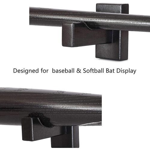 Ppiao Baseball Bat Display Case, Wall Mount Solid Handmade Horizontal Rack For Baseball Softball Display 2