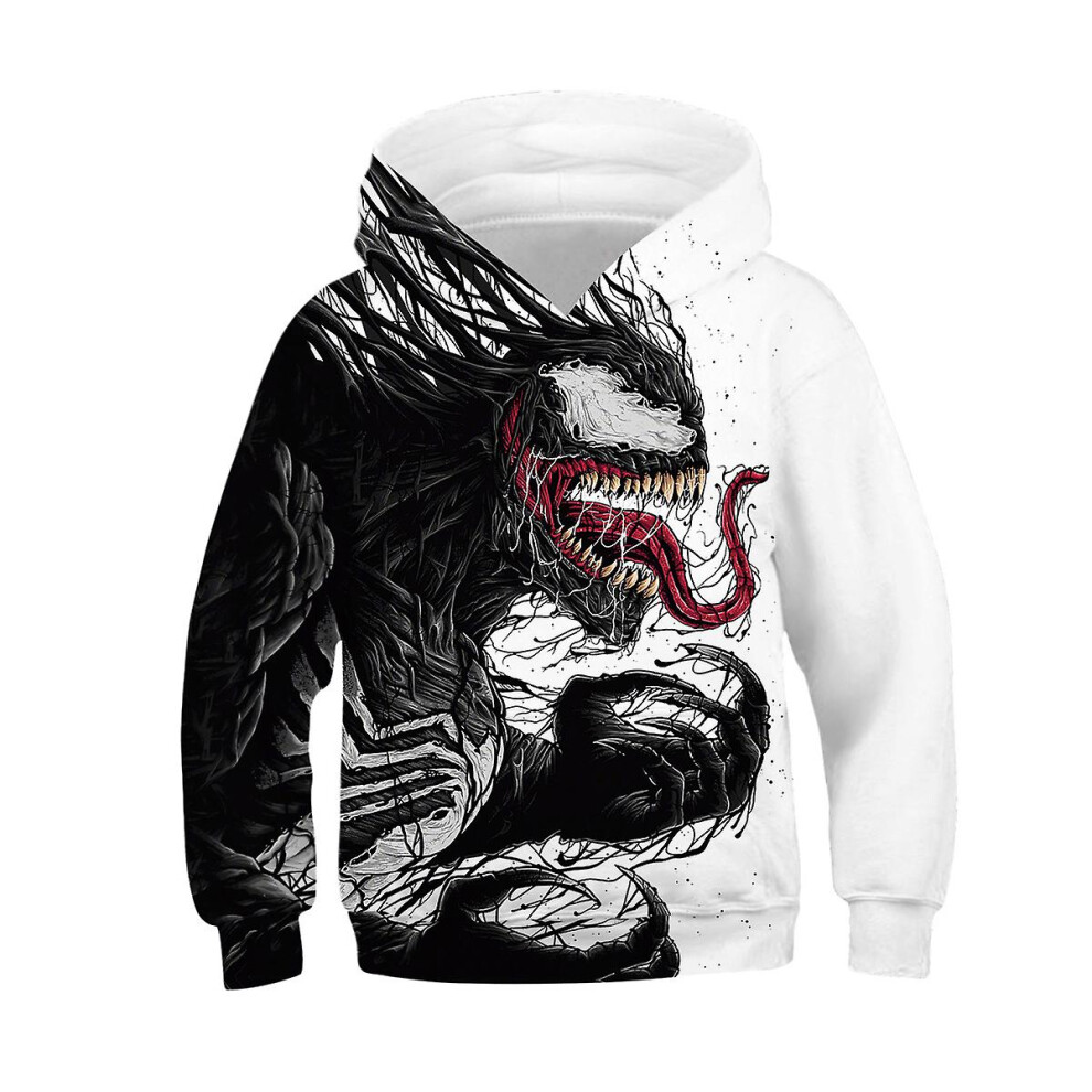(Pattern 1, 155-160cm) Kids 3d Venom Print Hooded Hoodie Pullover Sweatshirt