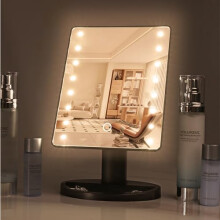H&S LED Lighted Makeup Mirror with Detachable 10x Magnifier - Cordless Vanity Mirror, 180 Degrees Rotatable, Black (P/N 13)