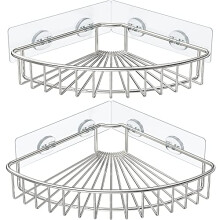 HEETA 2-Pack Corner Shower Caddy, Wall Mounted Shower Storage Basket Shelve Adhesive, Bathroom Shelves Organiser for Shower