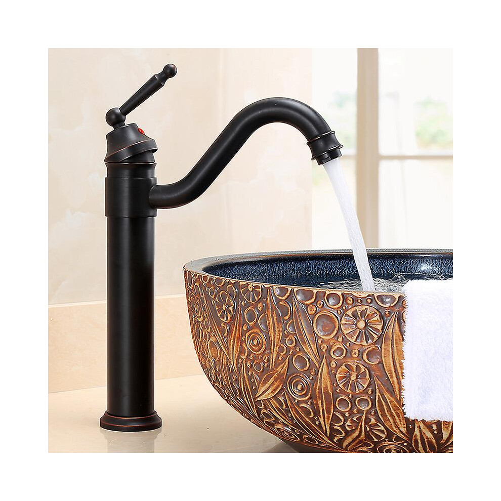 Retro Tall Basin Faucet, 360 Swivel Basin Mixer Tap, Bathroom Faucet, Bathroom Mixer Tap, Brass-Black Riser 8238749127791