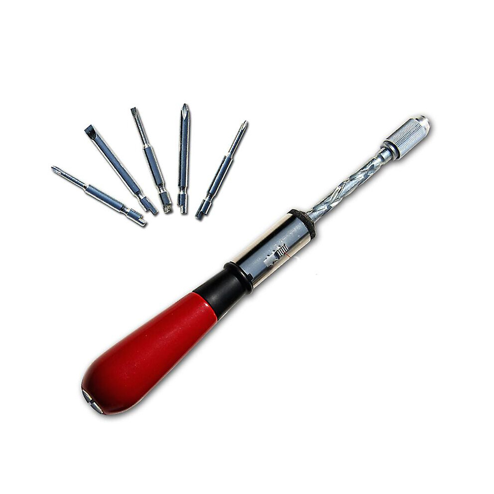 Semi-automatic spiral screwdriver, ratcheting hand pressure with slotted and Phillips bits-image-OPC-PDNXKPZ-NEW