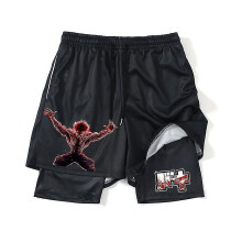 (Black15, XXXL) Hanma Baki Anime Gym Shorts Black For Men 2 In1 Mesh Quick Dry Board Shorts Mens Bodybuilding Fitness Running Short Pants Summer