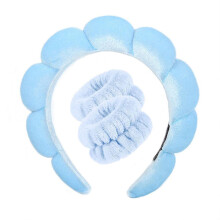 (blue) Spa Headband And Wristband Scrunchies Skincare Headbands For Women Makeup, Terry Cloth Towel Head Band For Skin Care Washing Face Shower