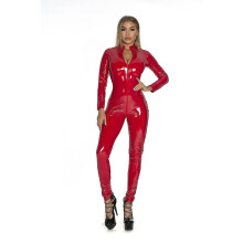 (Red, 5XL) Plus Size S-5xl Women Sexy Latex Catsuit Black Wetlook Full Bodysuit Pvc Jumpsuit Clubwear Faux Leather Costume