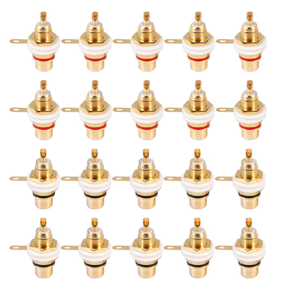 20Pcs Plated Rca Terminal Jack Plug Female Socket Chassis Panel Connector For Amplifier Speaker Gold 4851379782075
