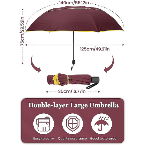 (red) Extra Large Golf Umbrella Folding Umbrella Rainproof Compact Umbrella Oversize. Double Canopy Vented 2