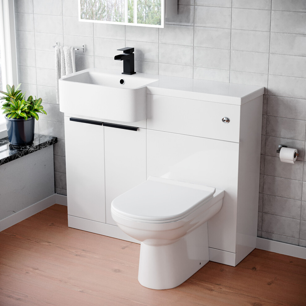 Nes Home Lh Black Handles Basin Vanity Unit With Tap Wc Unit & Toilet White