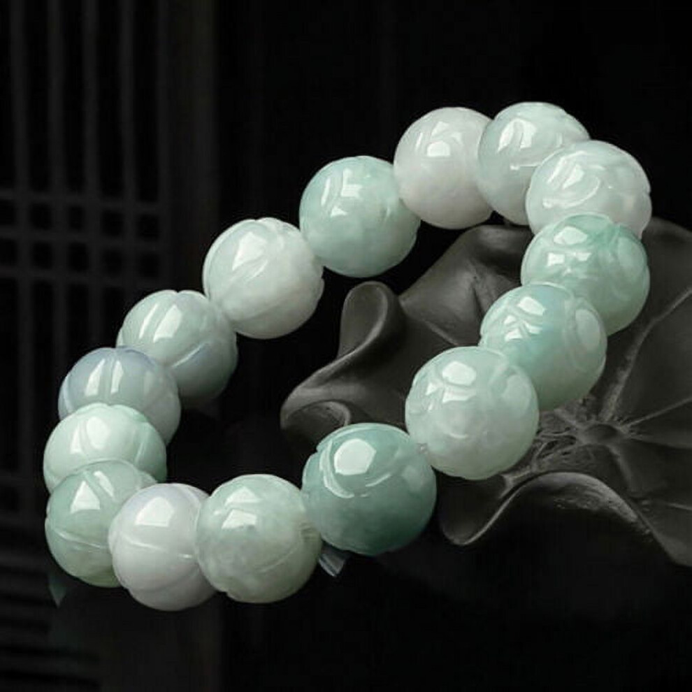 (Jade bracelet for women) Natural Green Jadeite LuckyLotus Beads Bracelet