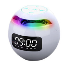 Home Bluetooth Digital LED Alarm Clock,Bedside Desk FM Radio USB Portable Speaker Sound Box with Color Night Light,White